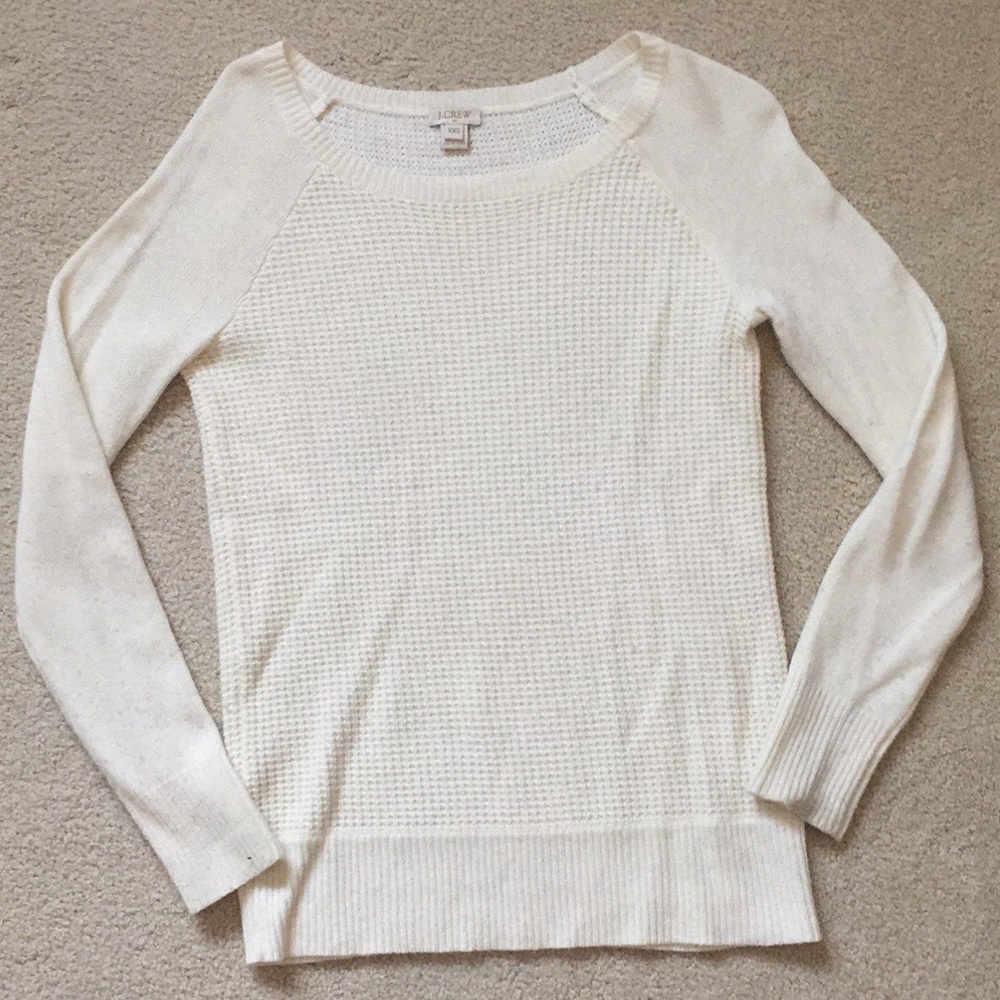 J Crew Waffle Knit Crew Neck White XXS Sweater